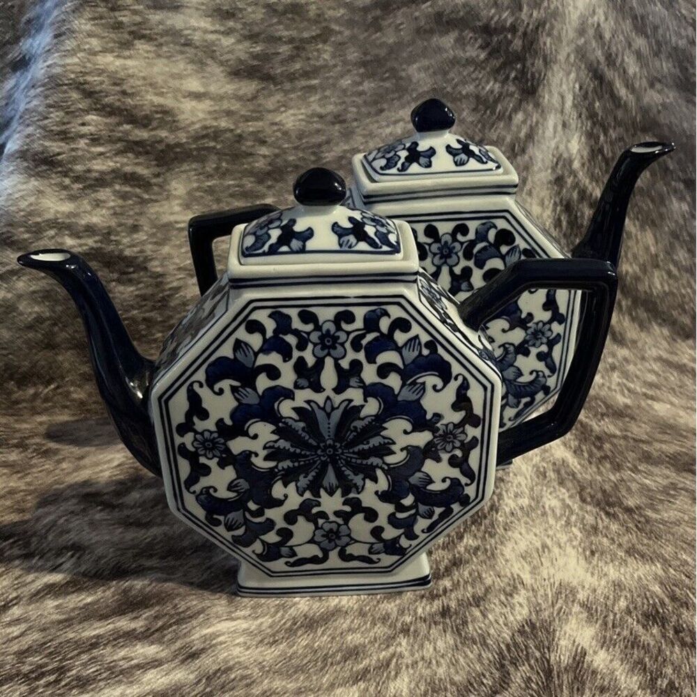 Hobby Lobby Navy and White Octagonal Teapot Set